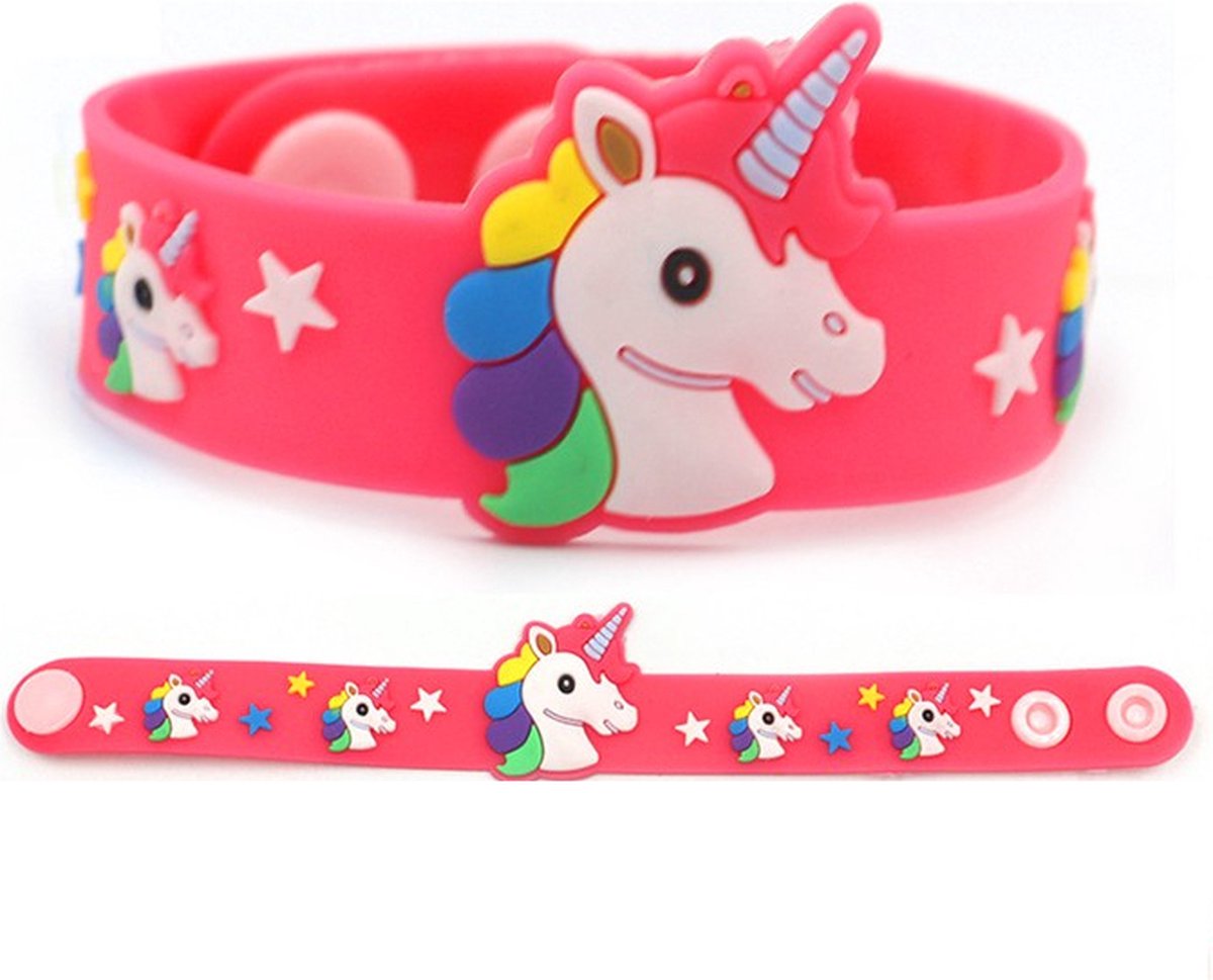 Eenhoorn Armband | Rubber Siliconen | Unicorn | Armbandje met Drukknoopjes | Fel Roze